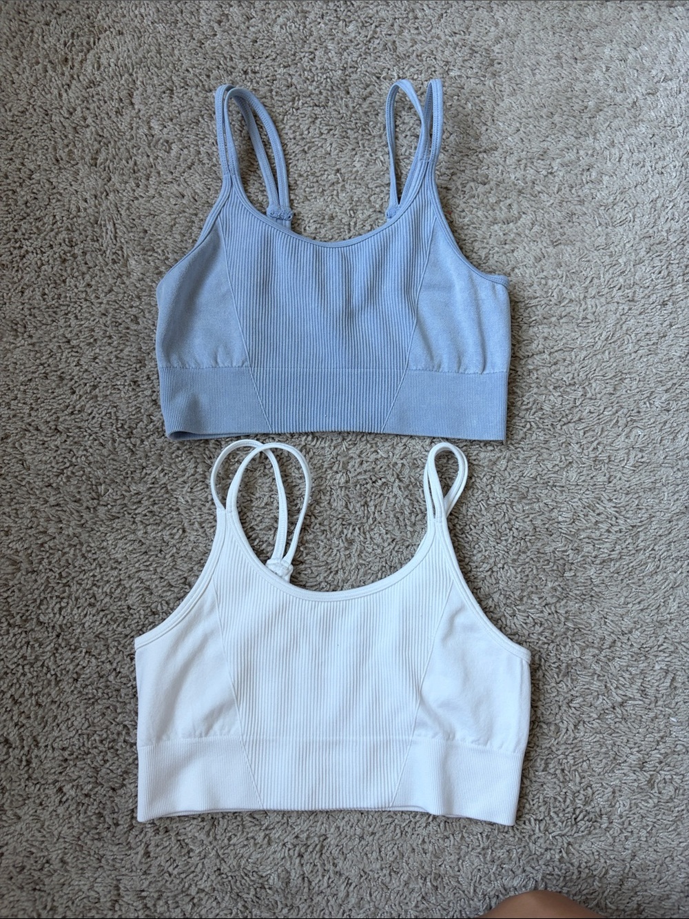 Ribbed Scoop Neck Bralette Duo - Light Blue & White